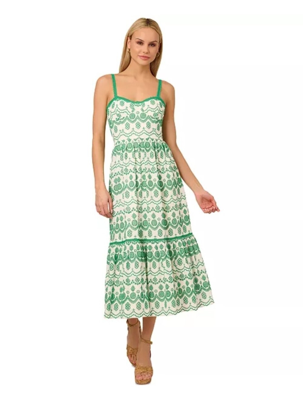 Adrianna Papell Sleeveless Eyelet Midi Dress Size 12 NWT Cottagecore